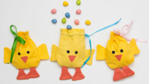 Colorful chick bags with candy eggs