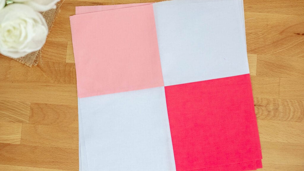 Colorful fabric squares arranged neatly