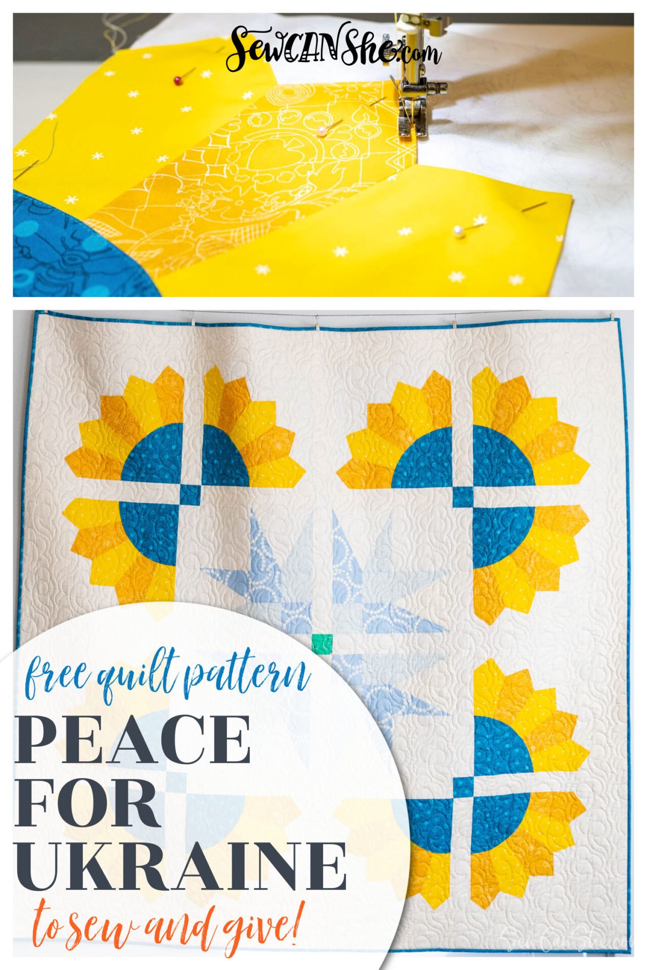 Peace For Ukraine free Sunflower quilt pattern