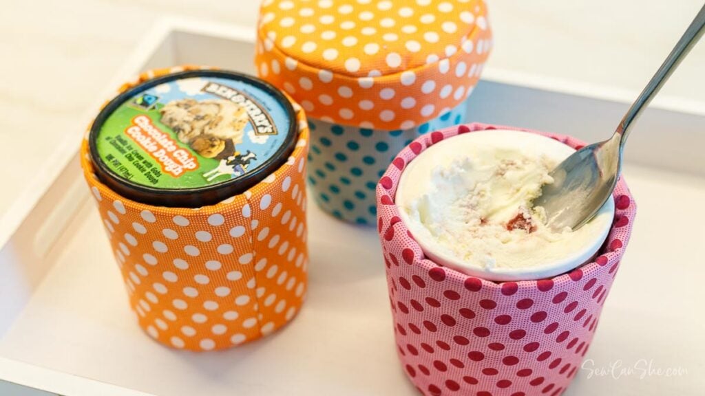 Colorful DIY fabric ice cream containers with spoon