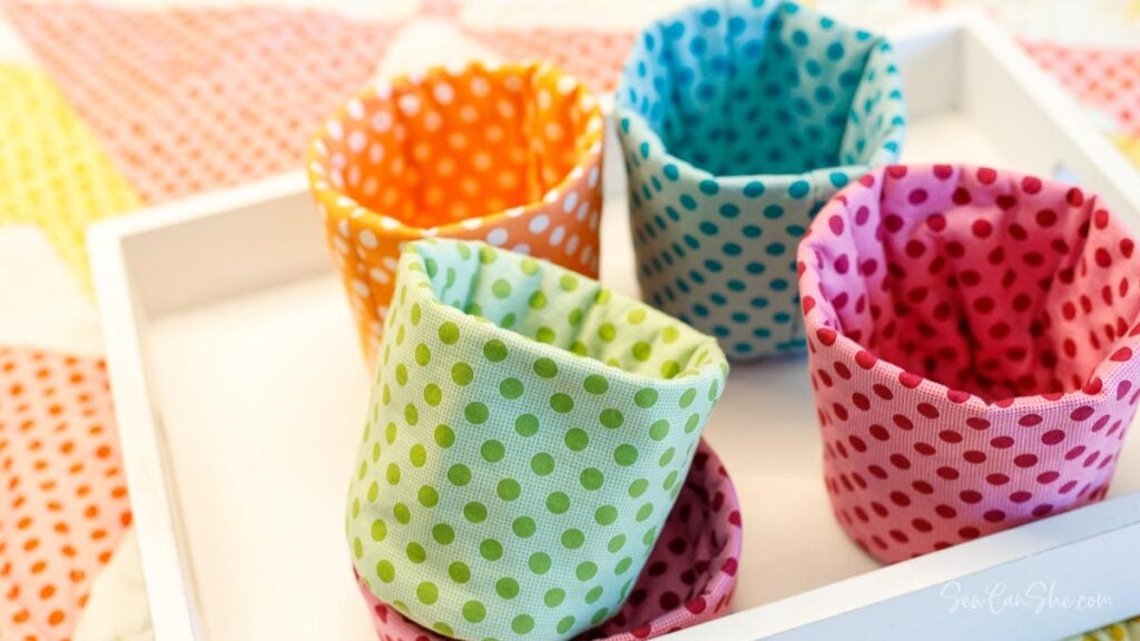 Colorful polka dot fabric baskets or cups