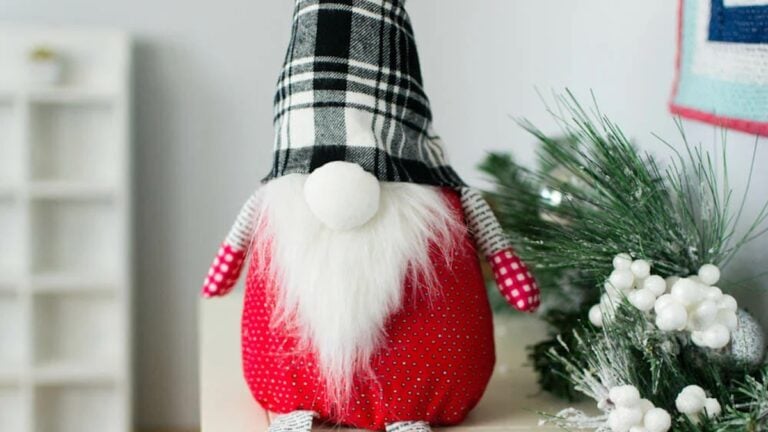 cute red and black gnome with fur beard