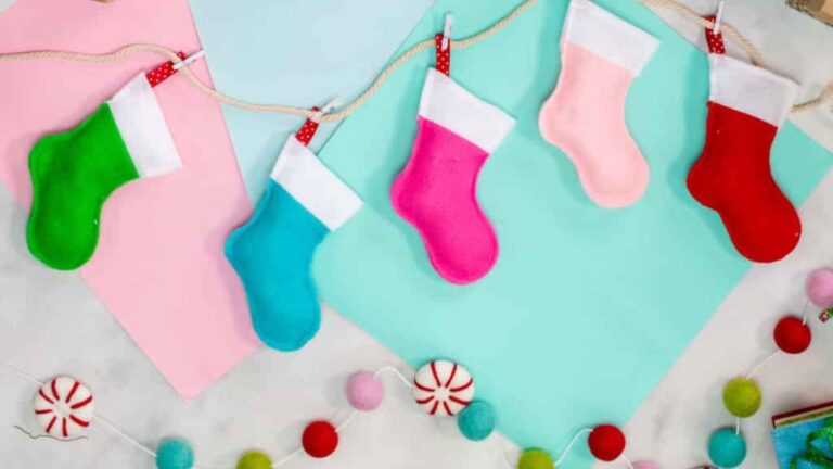 Colorful mini Christmas stockings garland