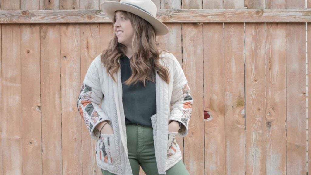 Woman in quilted coat and hat