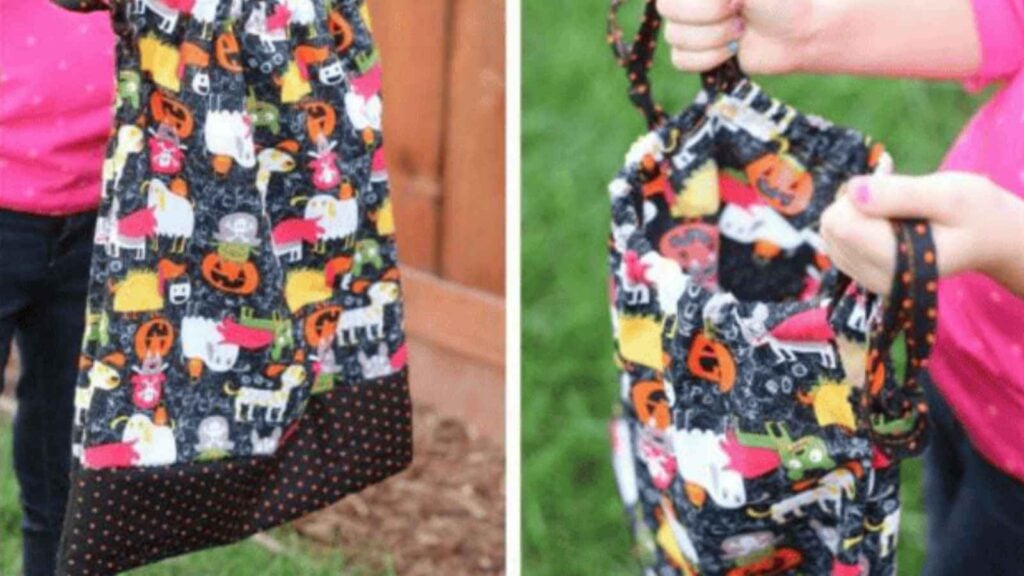 Drawstring Trick or Treat bag made with Halloween fabric