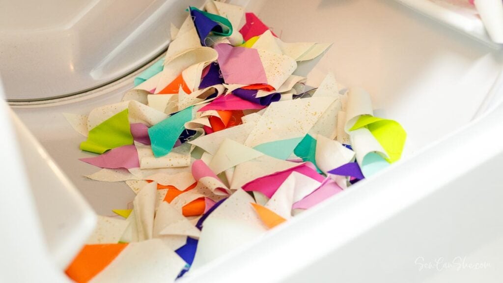 Colorful fabric pieces in the dryer
