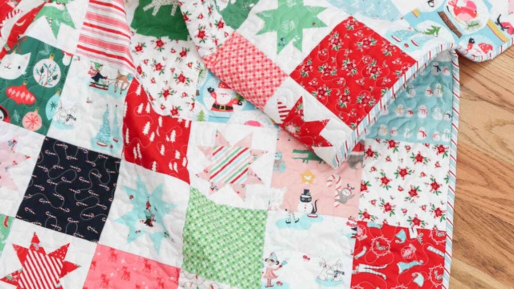 Simple Christmas patchwork quilt.