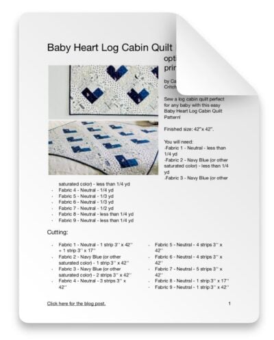BABY HEART LOG CABIN QUILT PATTERN