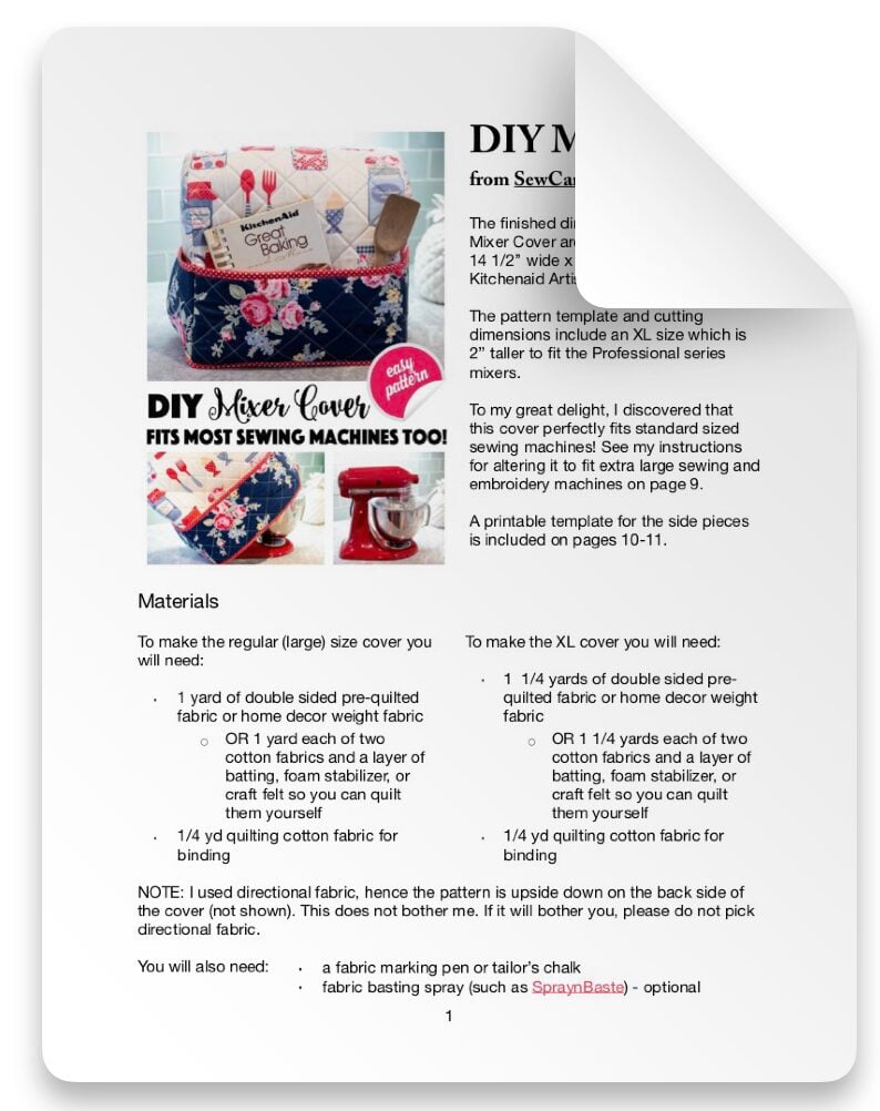 DIY MIXER COVER (AND SEWING MACHINE COVER) SEWING PATTERN