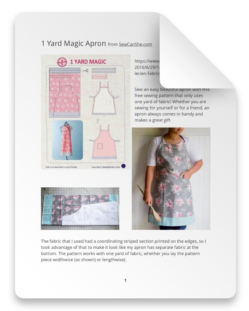 ONE YARD MAGIC APRON SEWING PATTERN