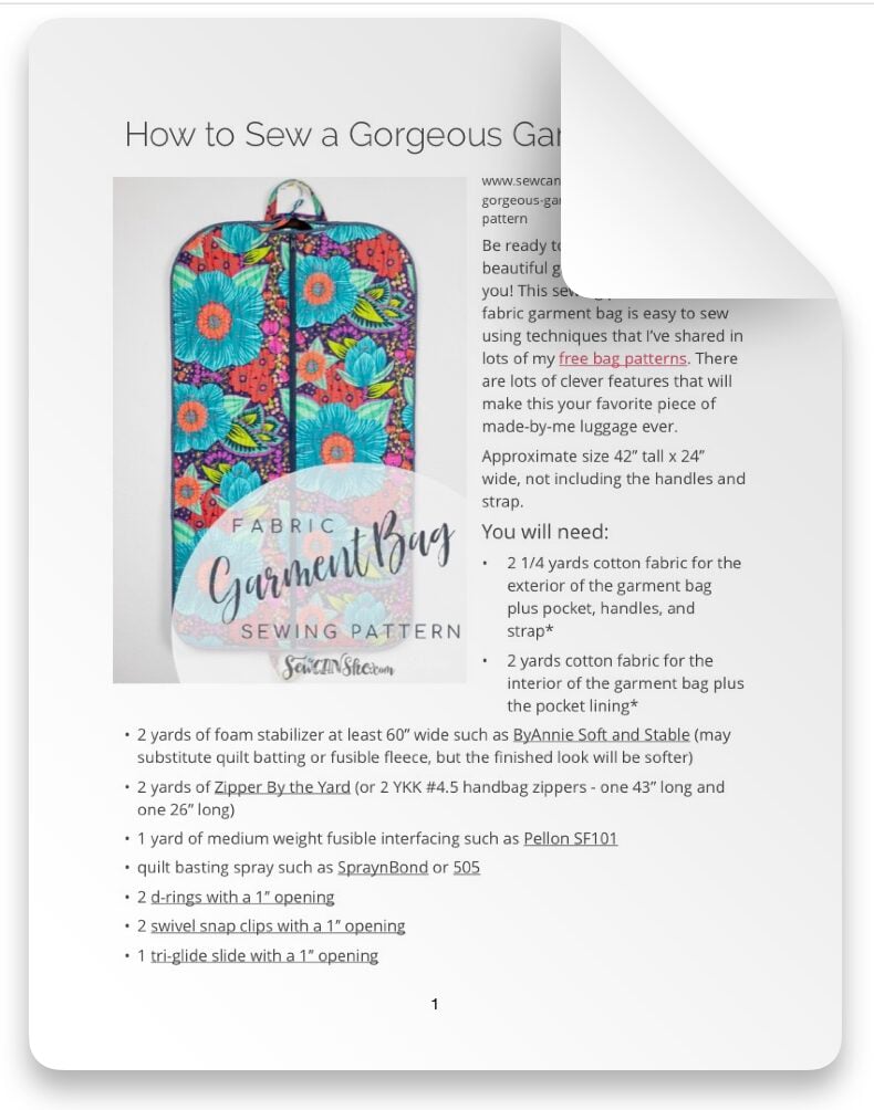 GORGEOUS GARMENT BAG SEWING PATTERN