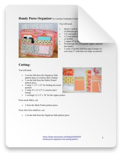 HANDY PURSE ORGANIZER SEWING PATTERN