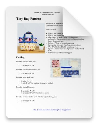TINY TOTE SEWING SEWING PATTERN FOR A SMALL BAG