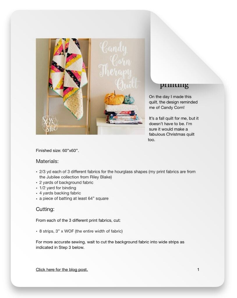 CANDY CORN QUILT PATTERN - OPTIMIZED FOR PRINTING