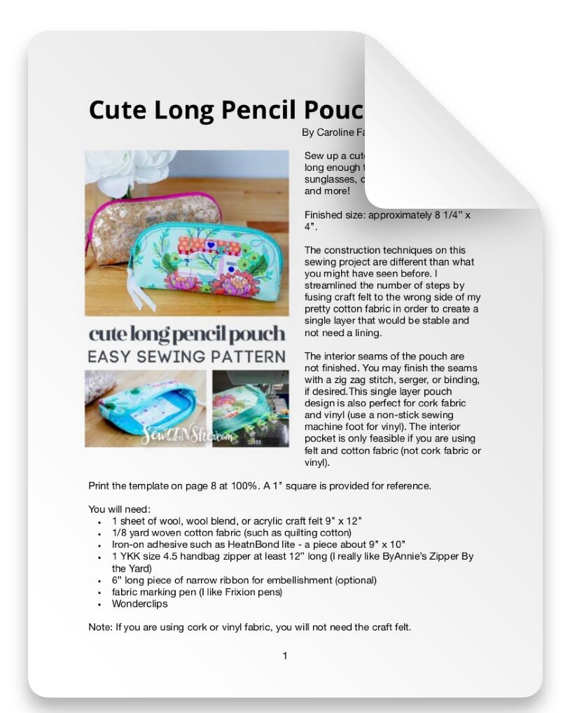 CUTE LONG PENCIL POUCH SEWING PATTERN