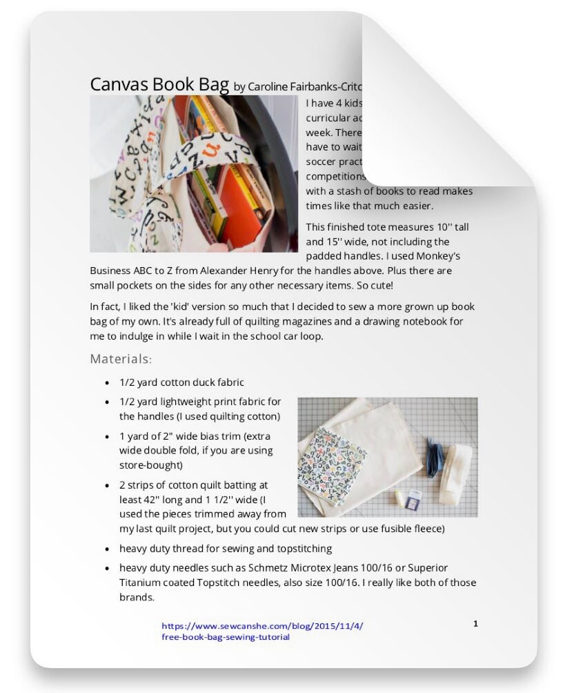 CANVAS BOOK BAG SEWING PATTERN