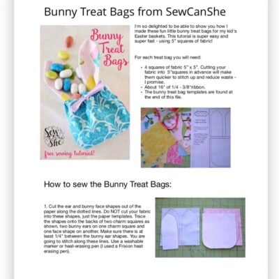pdf pattern for bunny treat bags