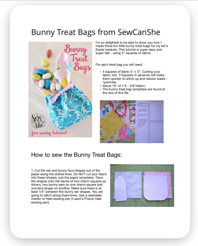 pdf pattern for bunny treat bags