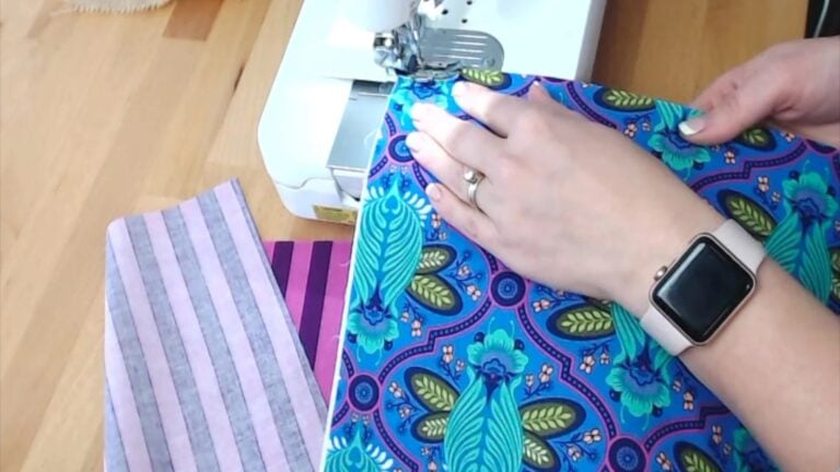 Sewing colorful fabric with sewing machine