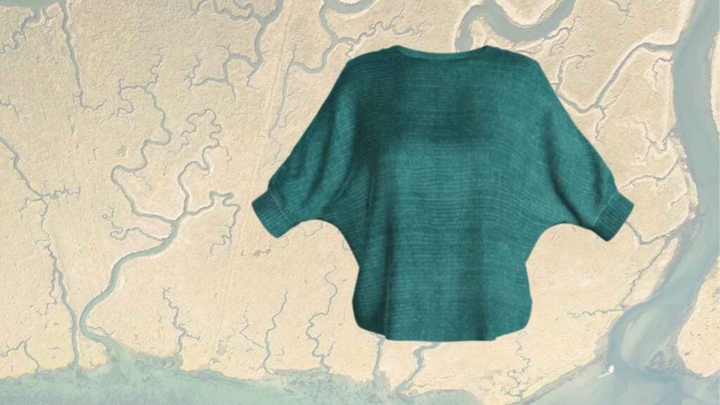 green batwing top rendering to show a retro modern sewing pattern