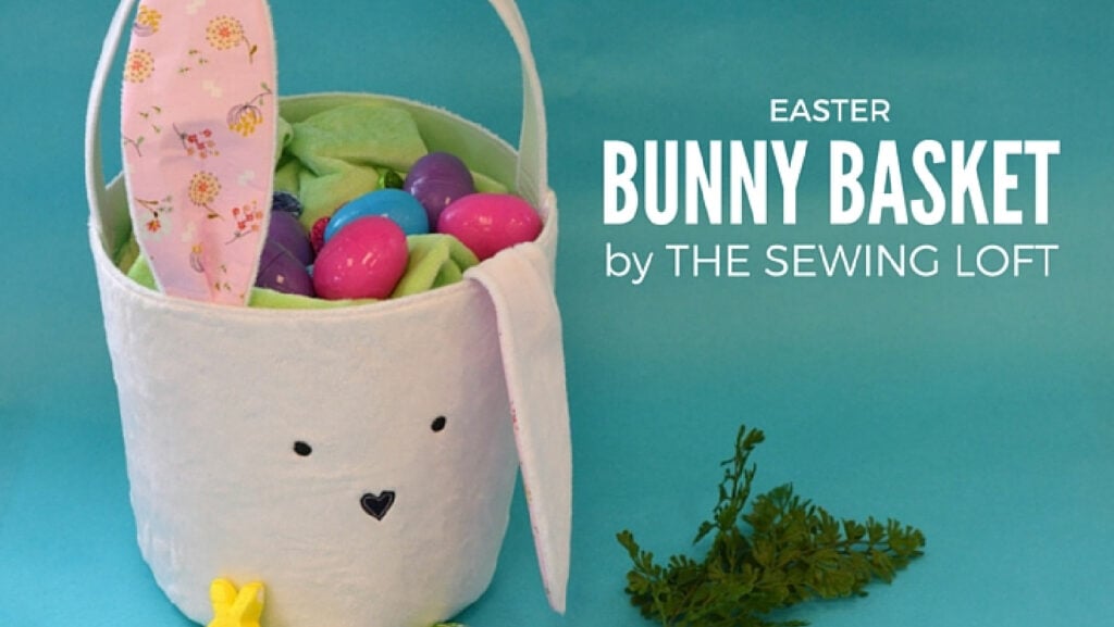 Bunny Basket with Strap: A fabric Easter basket featuring long bunny ears on the front and a classic over-the-top carrying strap.