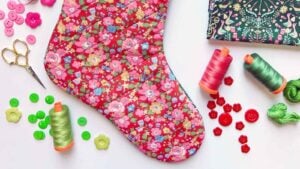 foundation paper pieced stocking in floral liberty fabric
