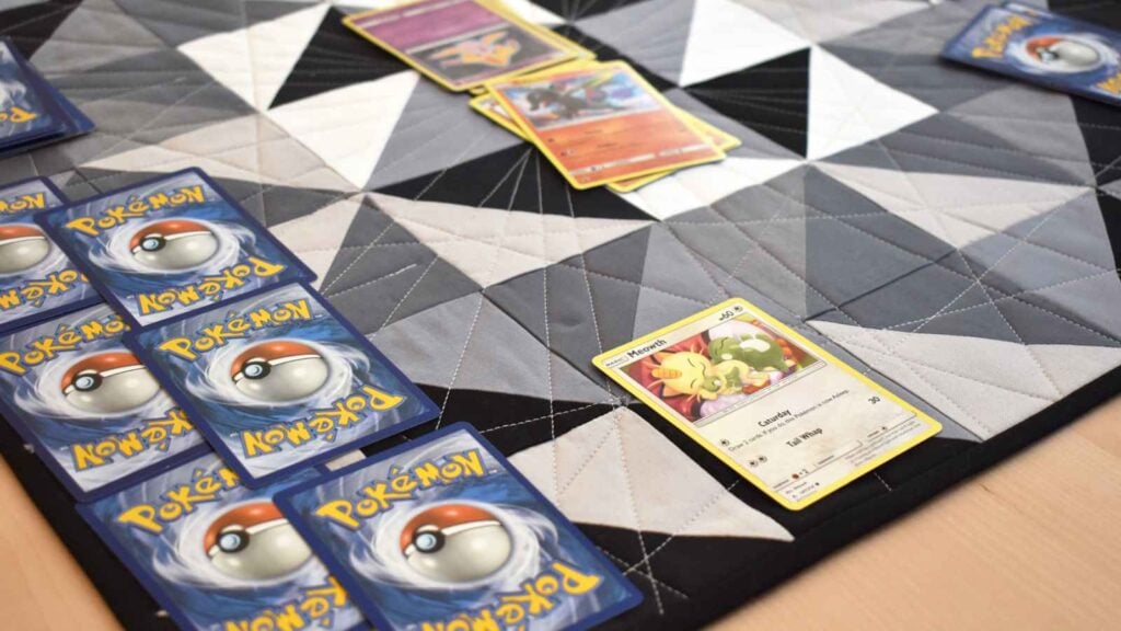 handmade playing card mat with Pokemon cards