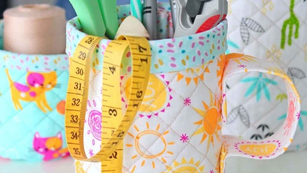 colorful handmade fabric mug