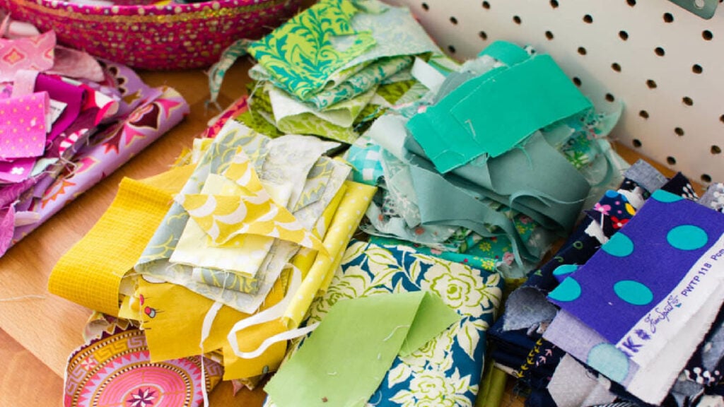 Colorful fabric scraps in disarray