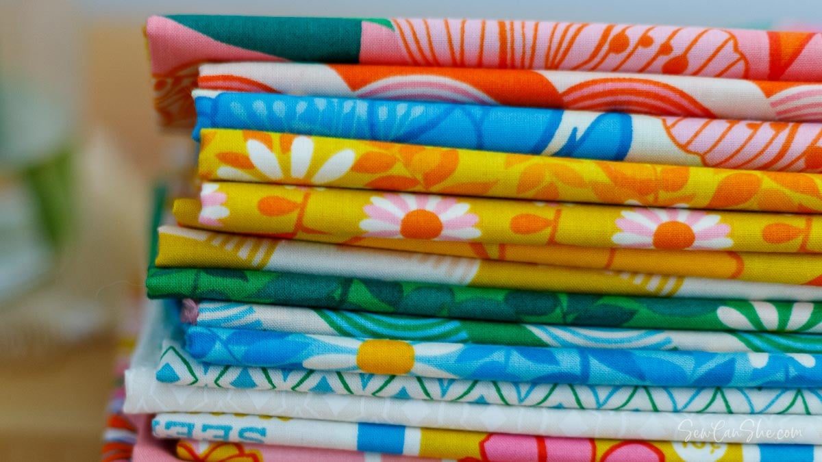 Colorful stacked fabric fat quarters