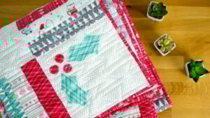 Colorful holiday-themed quilt with plants