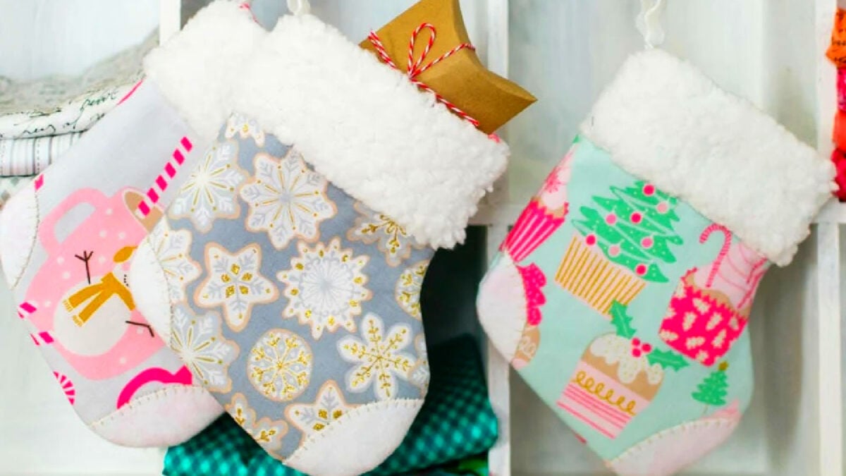Colorful mini stockings with festive designs