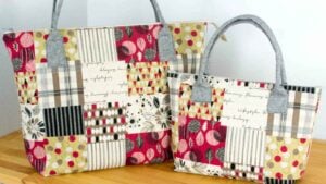 Two colorful totes (one large and one medium) sewn with one yard of fabric