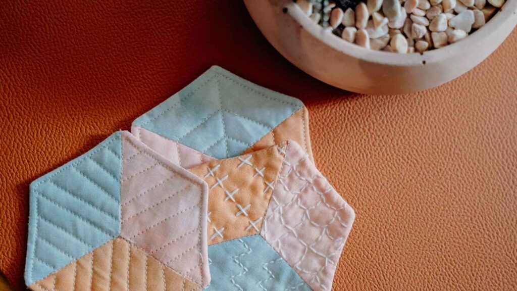 hand made hexagonal fabric coasters