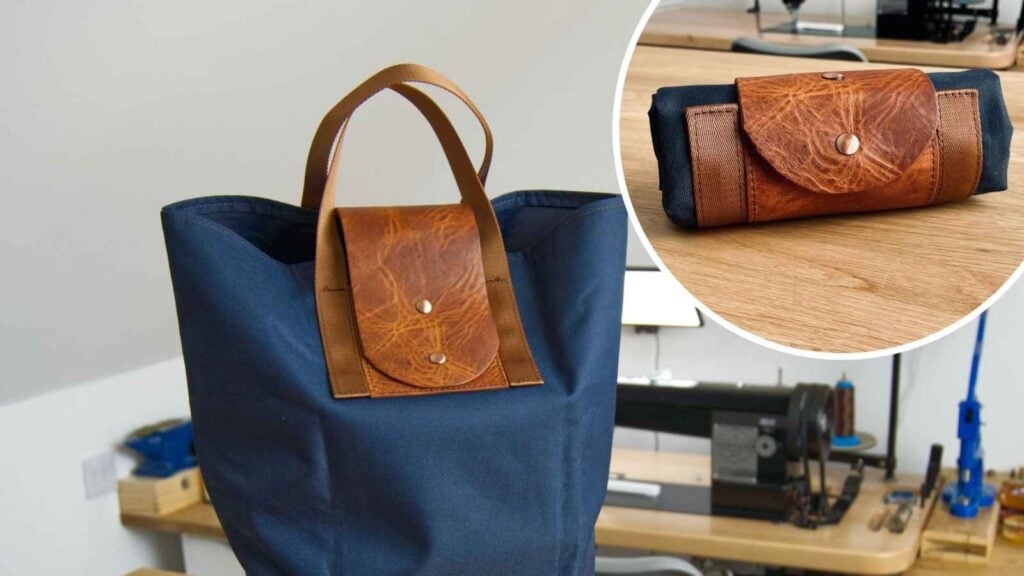 Stylish shopping tote that rolls up for neat storage.