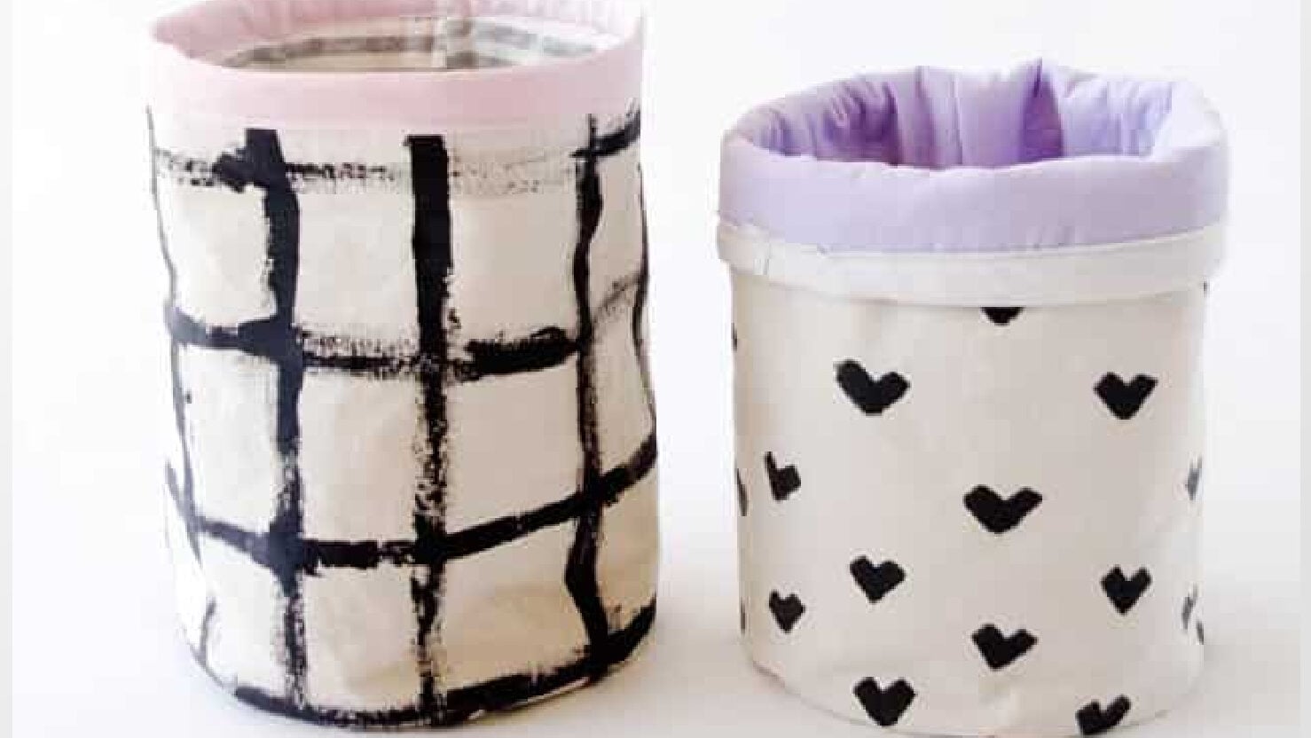 Round Bucket Bins: Versatile round fabric storage bins with a fold-over rim to show off a contrasting interior fabric.