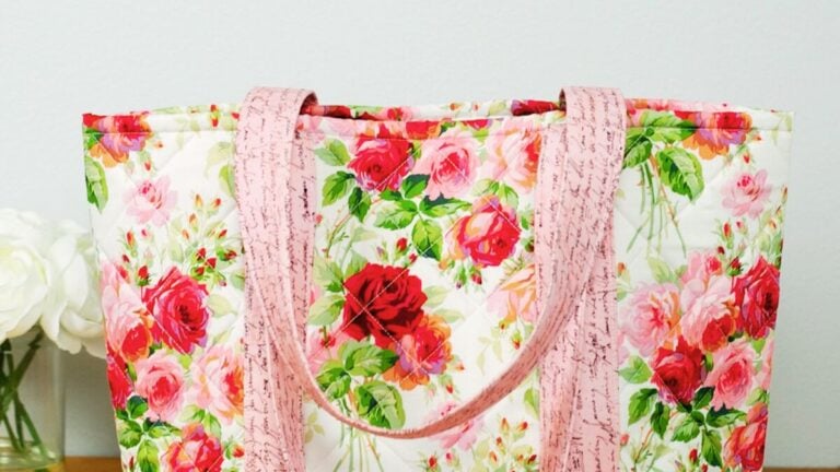 Floral-patterned tote bag with handles