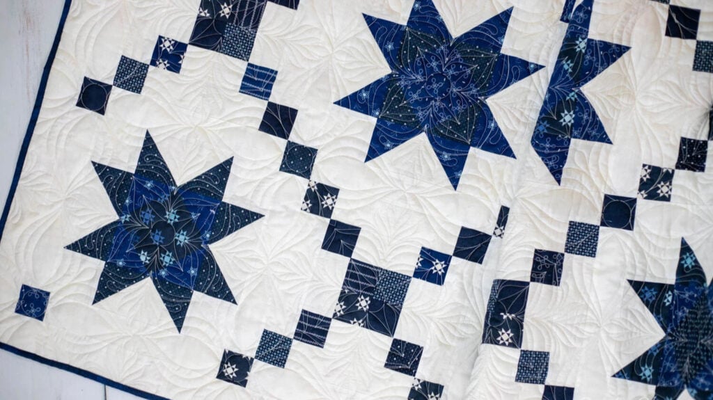 Navy blue quilt with star patterns