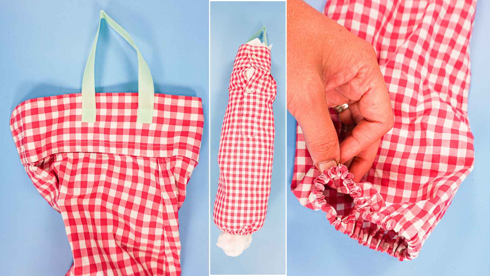 Red checkered bag with handles