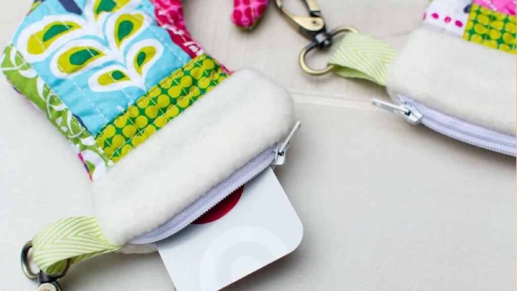 Colorful quilted Christmas stocking pouches